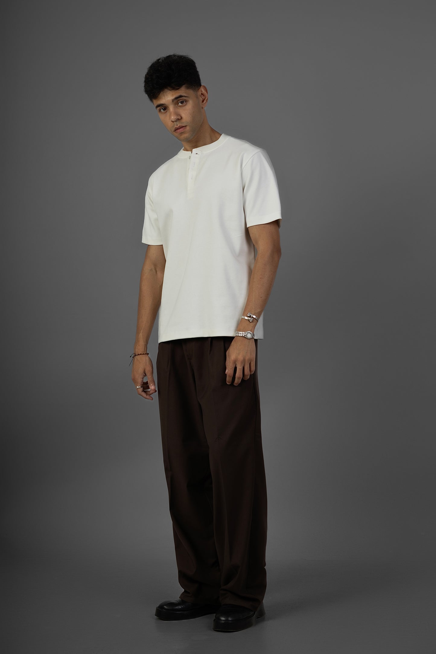 Tailored Wide-Leg Pants- Brown
