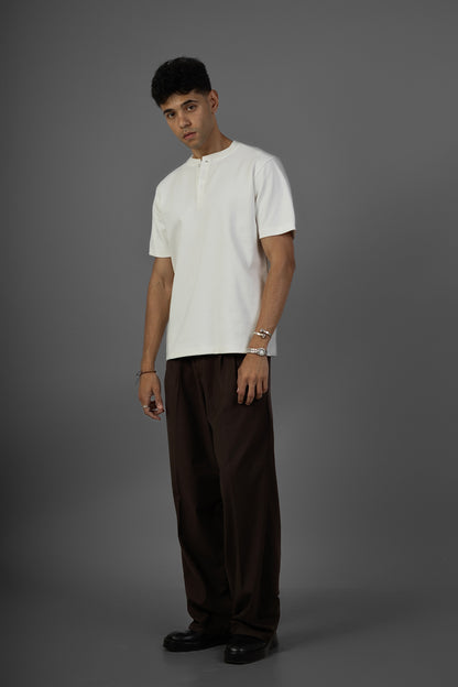 Tailored Wide-Leg Pants- Brown