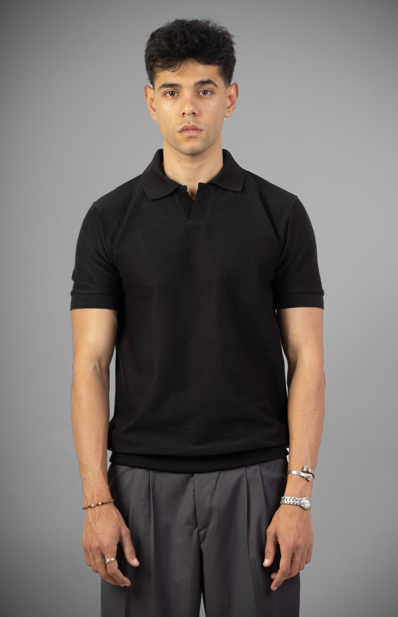 Buttonless Knit Polo- Black