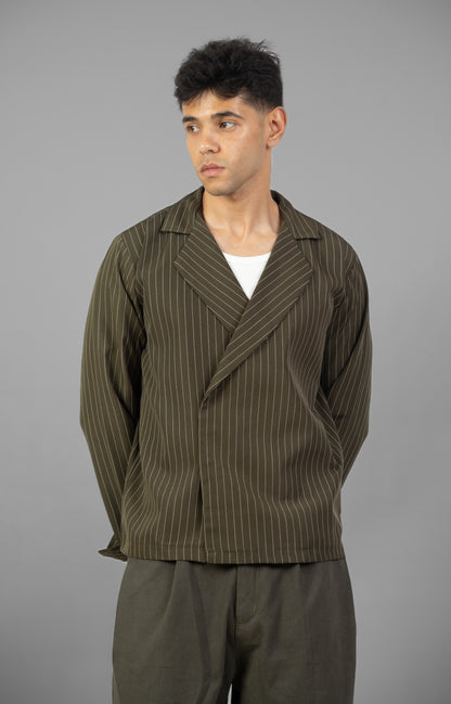 Boxy Stripes Shirt- Olive