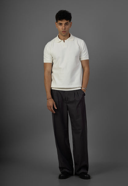 Buttonless Knit Polo- White