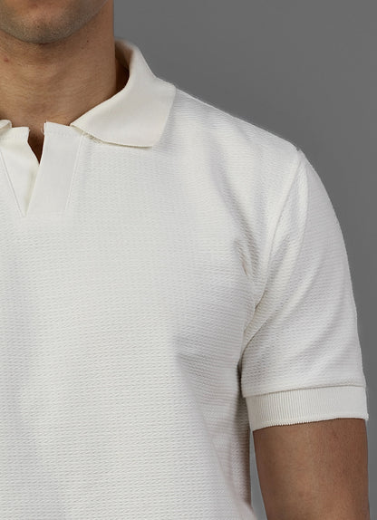 Buttonless Knit Polo- White