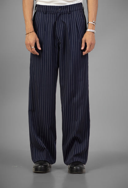 Pinstriped Wide-Leg pants- Navy