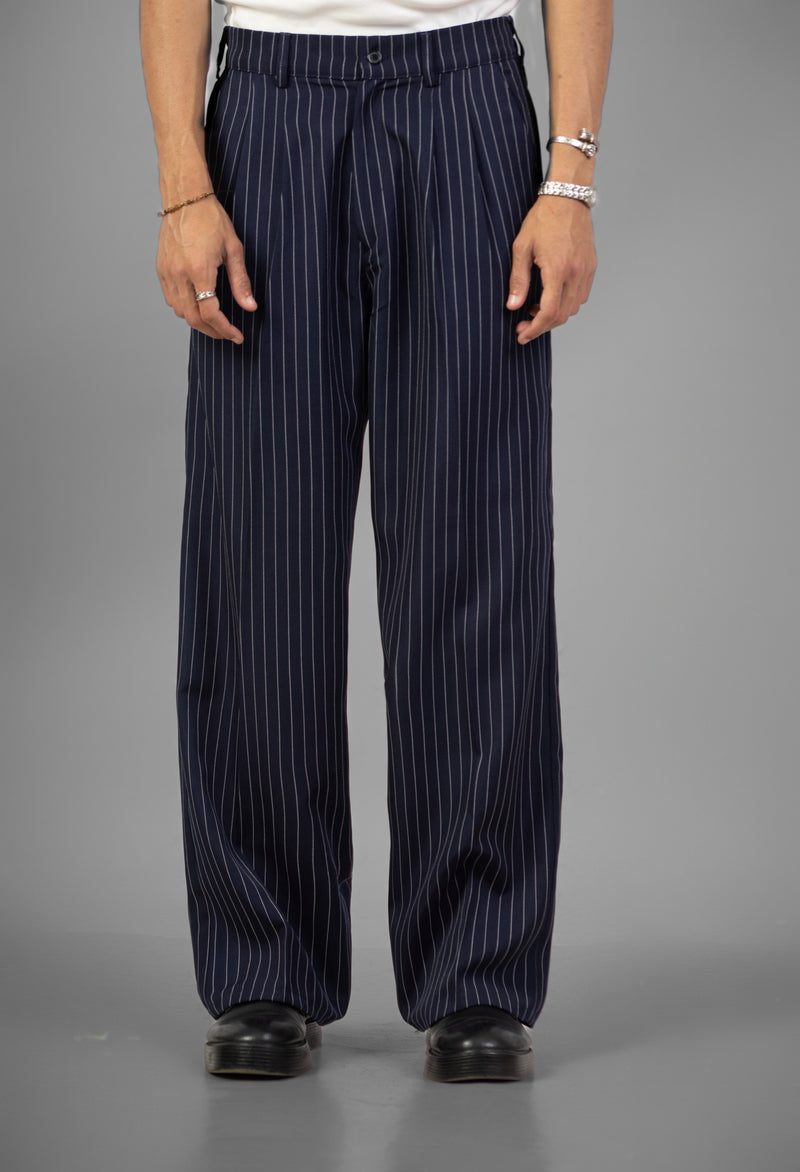 Pinstriped Wide-Leg pants- Navy