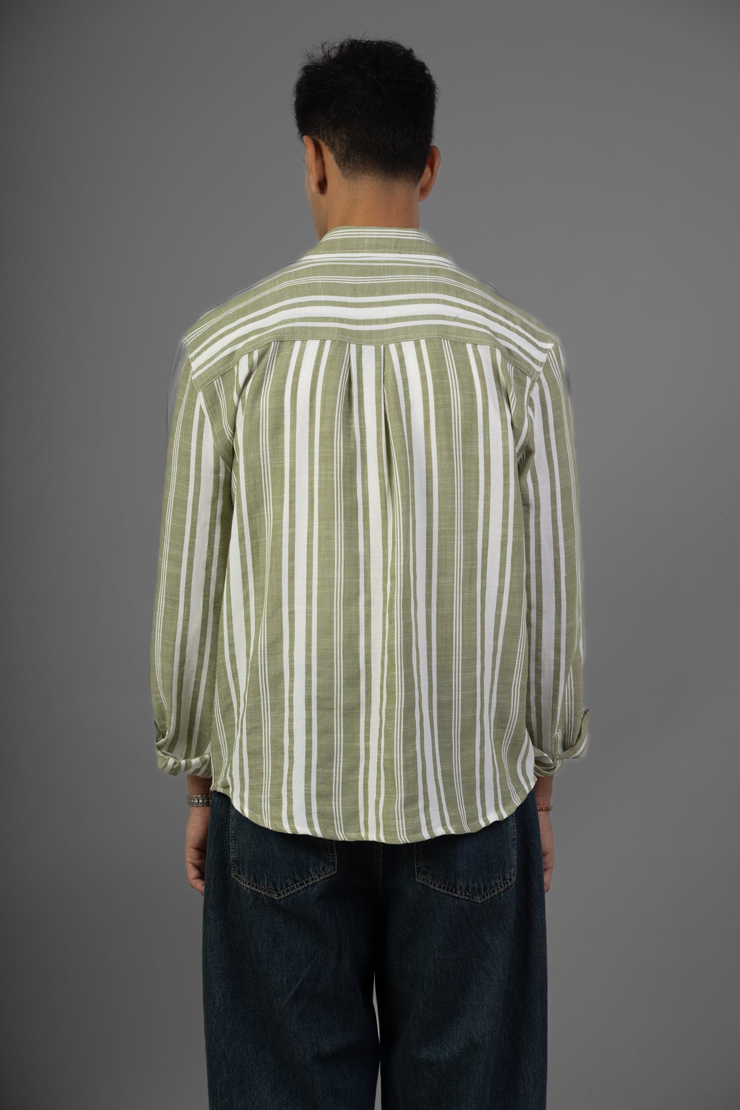 Striped Lenin Shirt- Mint green