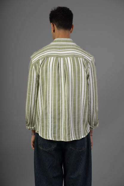 Striped Lenin Shirt- Mint green