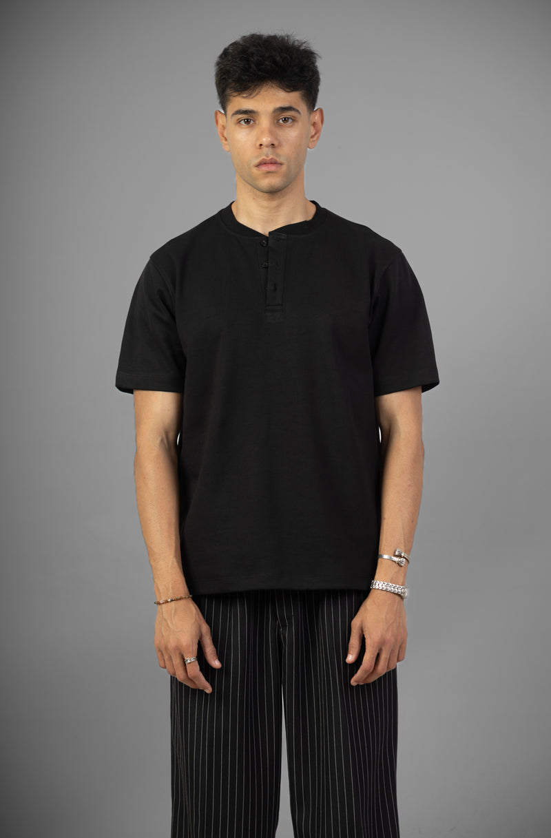 Henley T- Shirt- Black