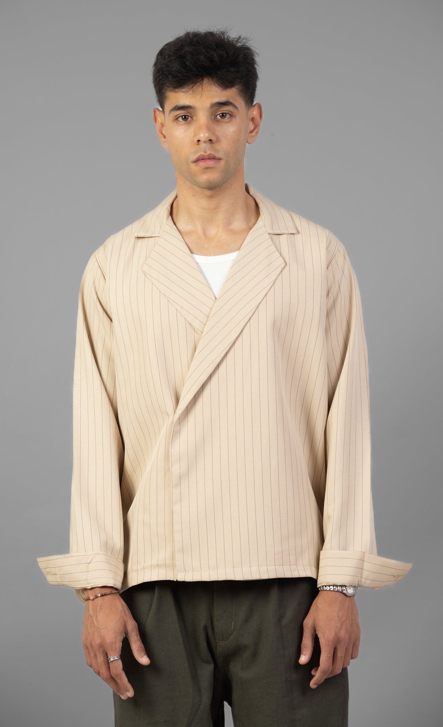 Boxy Stripes Shirt- Beige