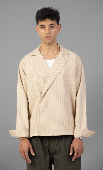 Boxy Stripes Shirt- Beige