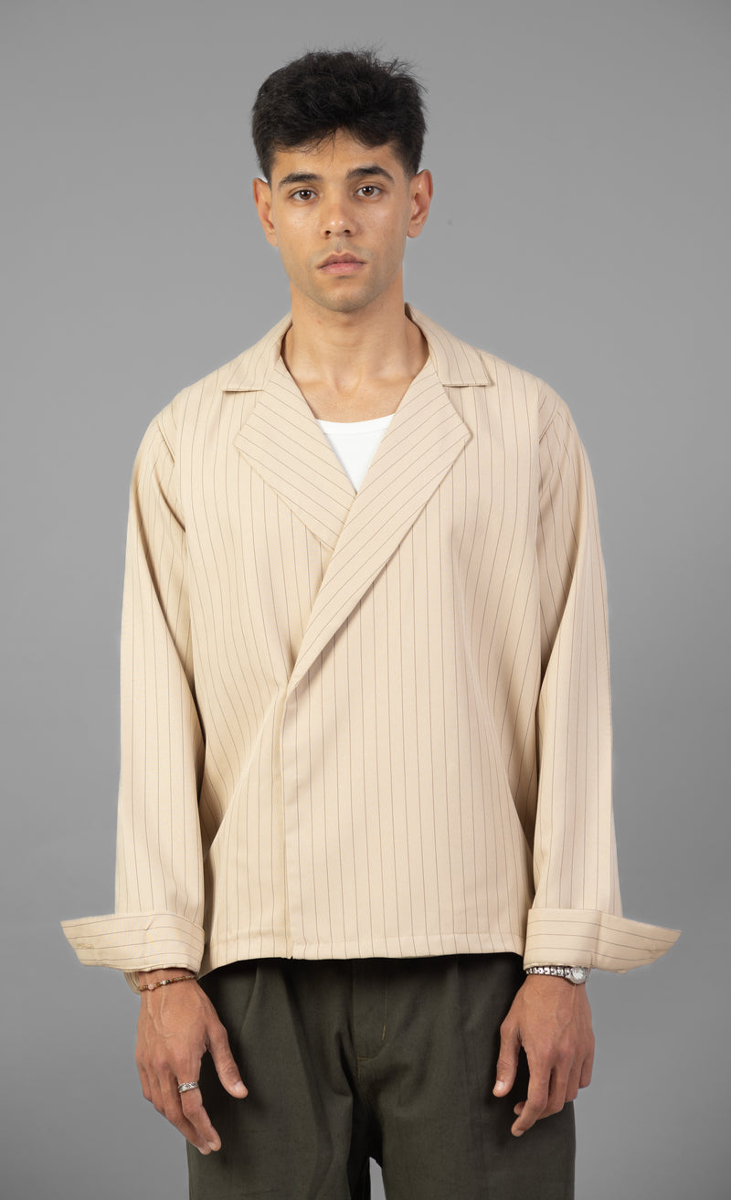 Boxy Stripes Shirt- Beige