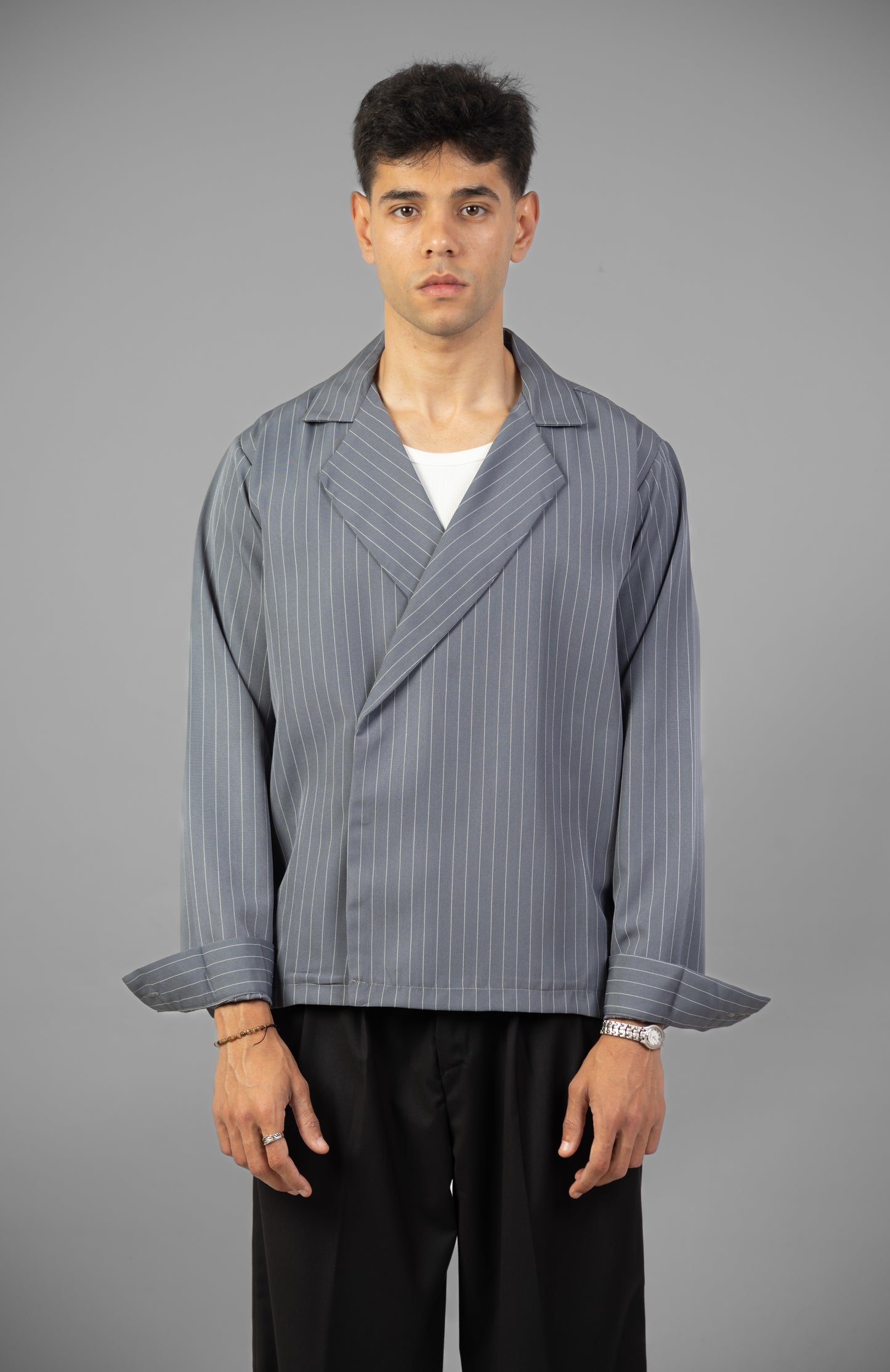 Boxy Stripes Shirt- Gray