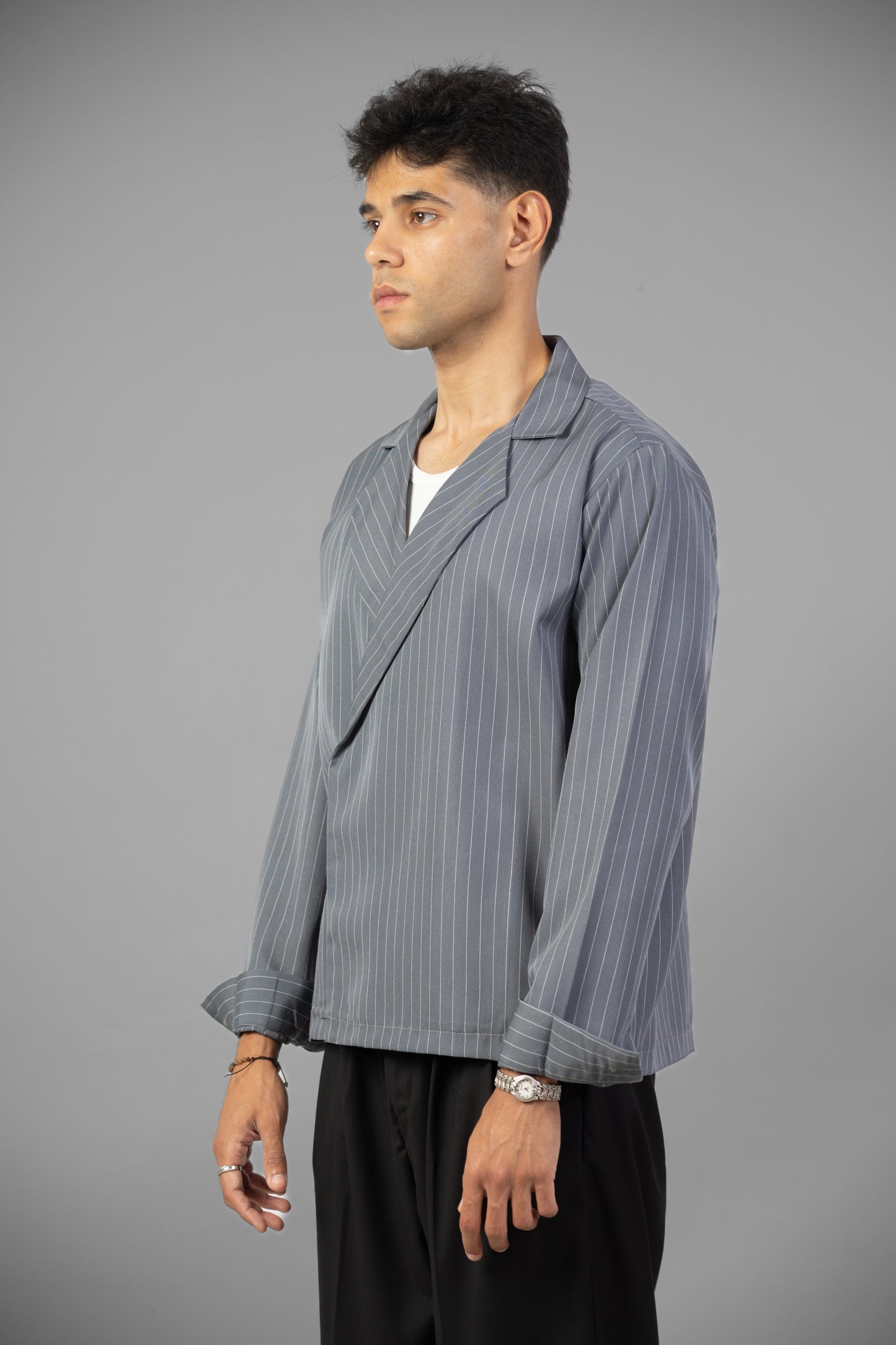 Boxy Stripes Shirt- Gray
