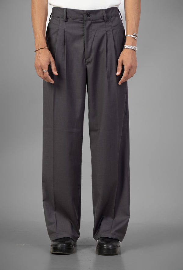 Tailored Wide-Leg Pants- Gray