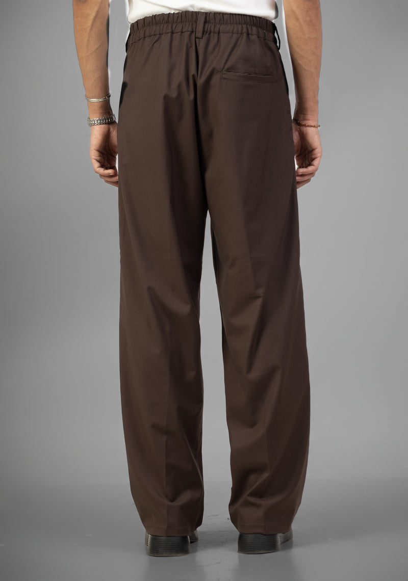 Tailored Wide-Leg Pants- Brown