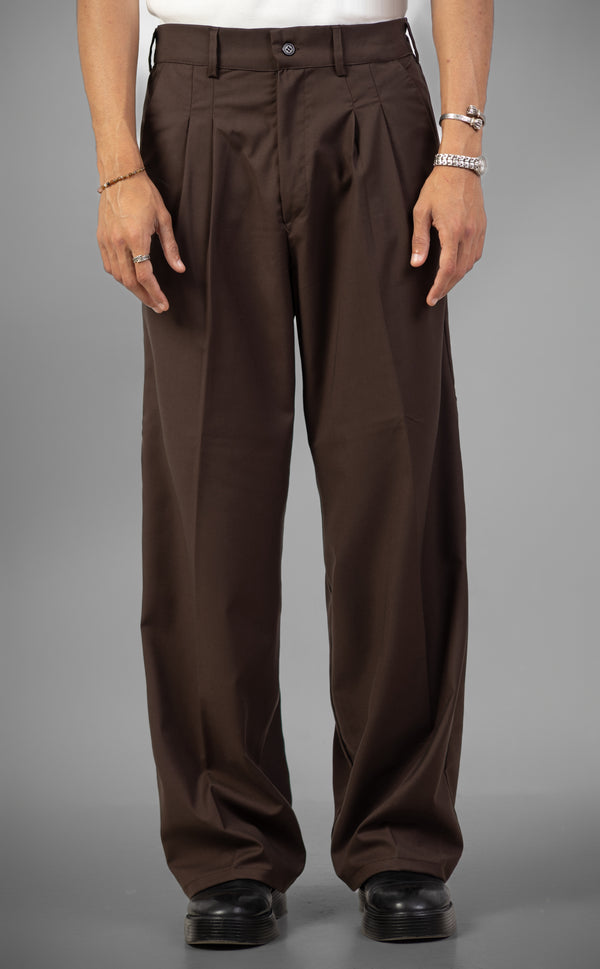Tailored Wide-Leg Pants- Brown