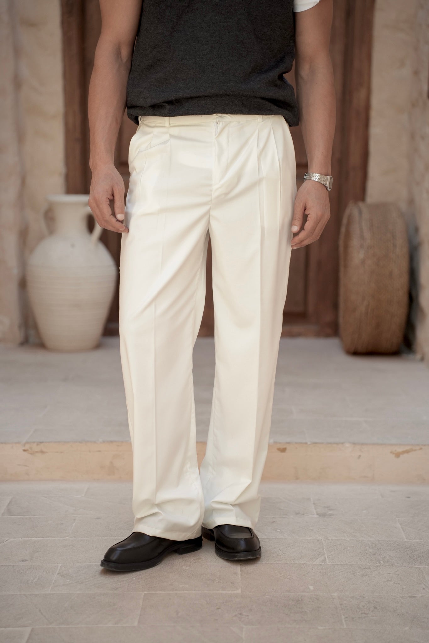 Tailored Wide-leg Pants-Off white