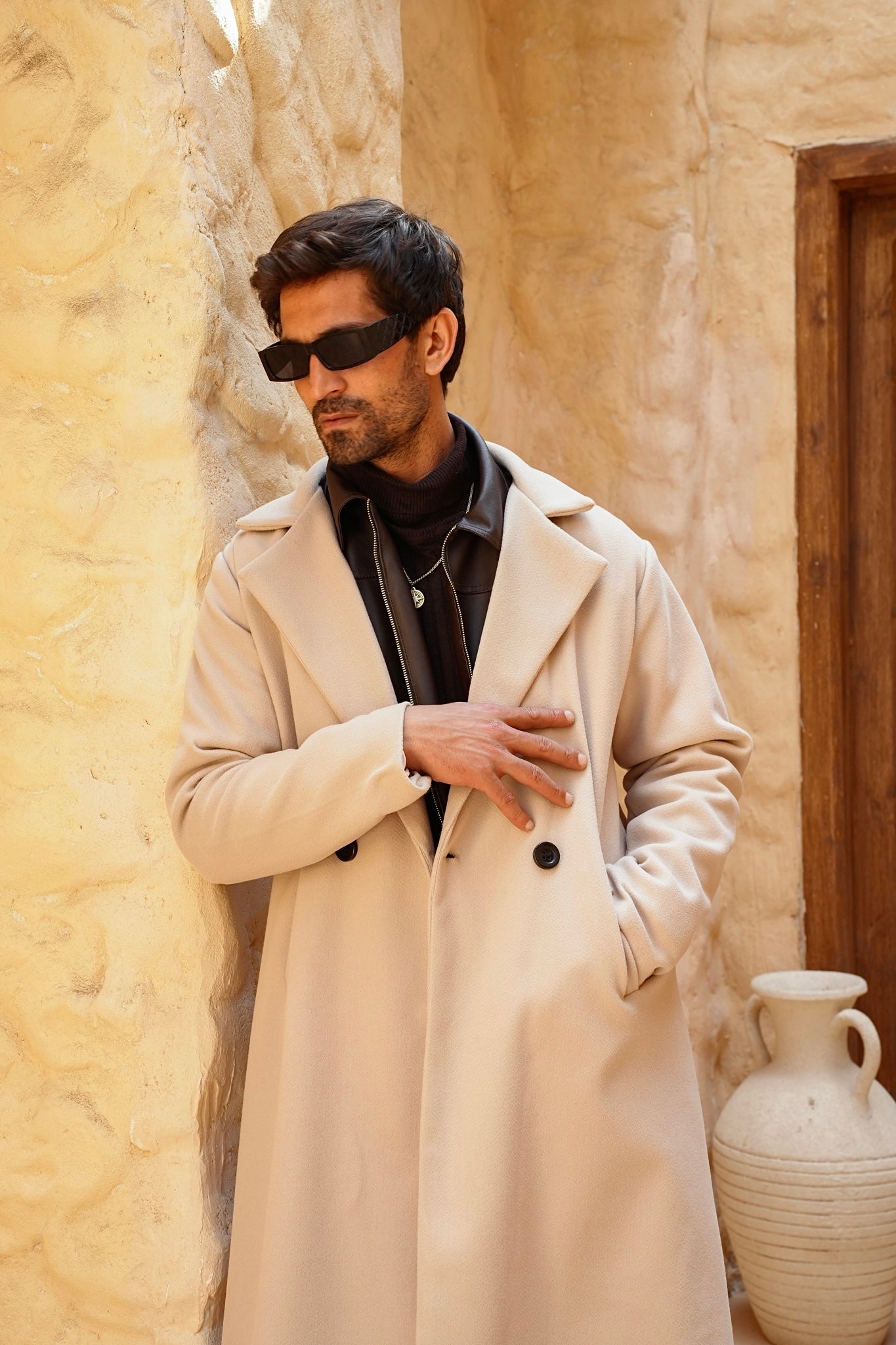 Beige Longline Overcoat