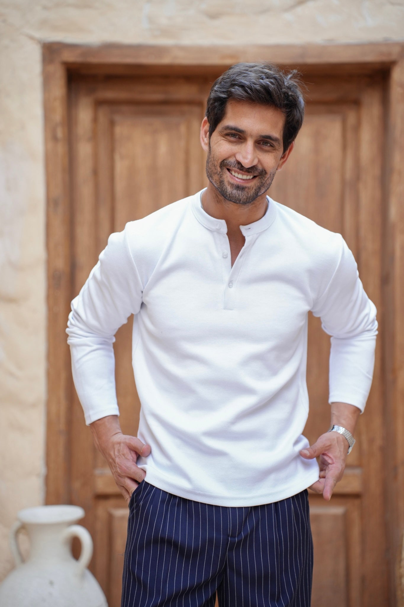 Classic Knit Henley- White