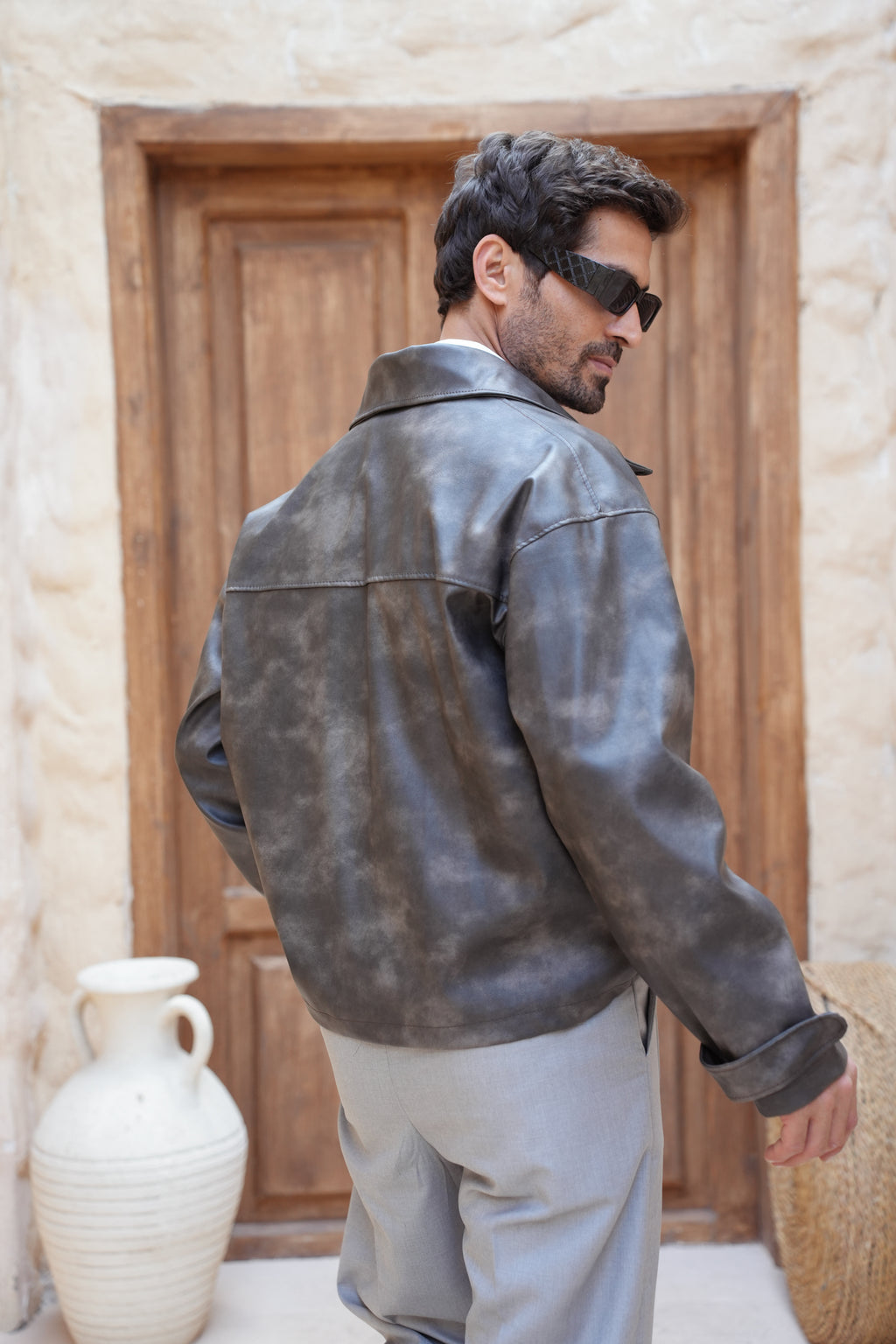 Stealth Gray Leather Jacket