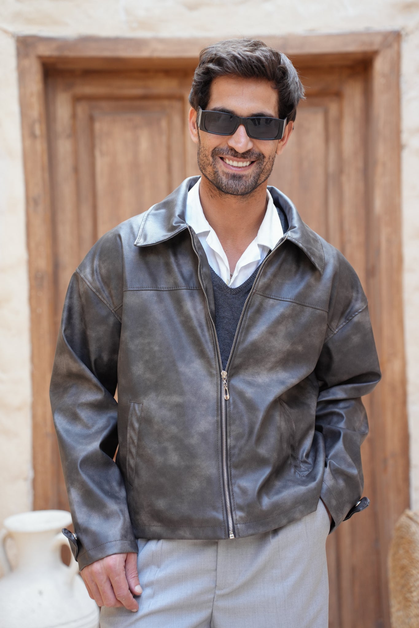 Stealth Gray Leather Jacket