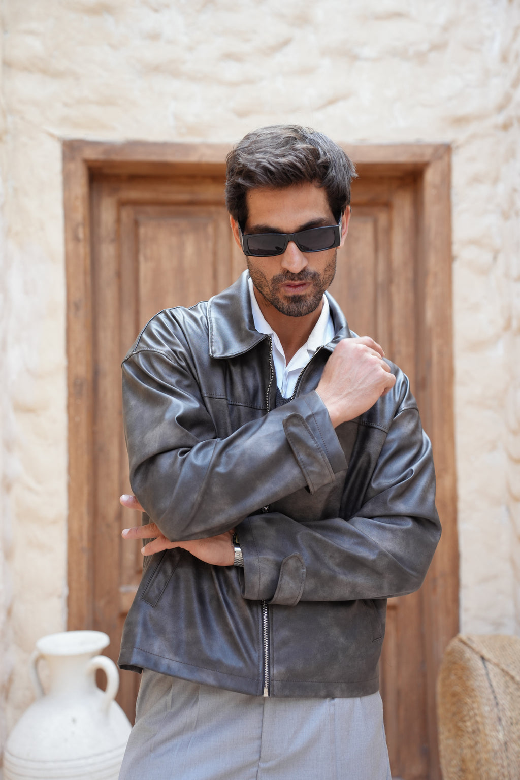 Stealth Gray Leather Jacket