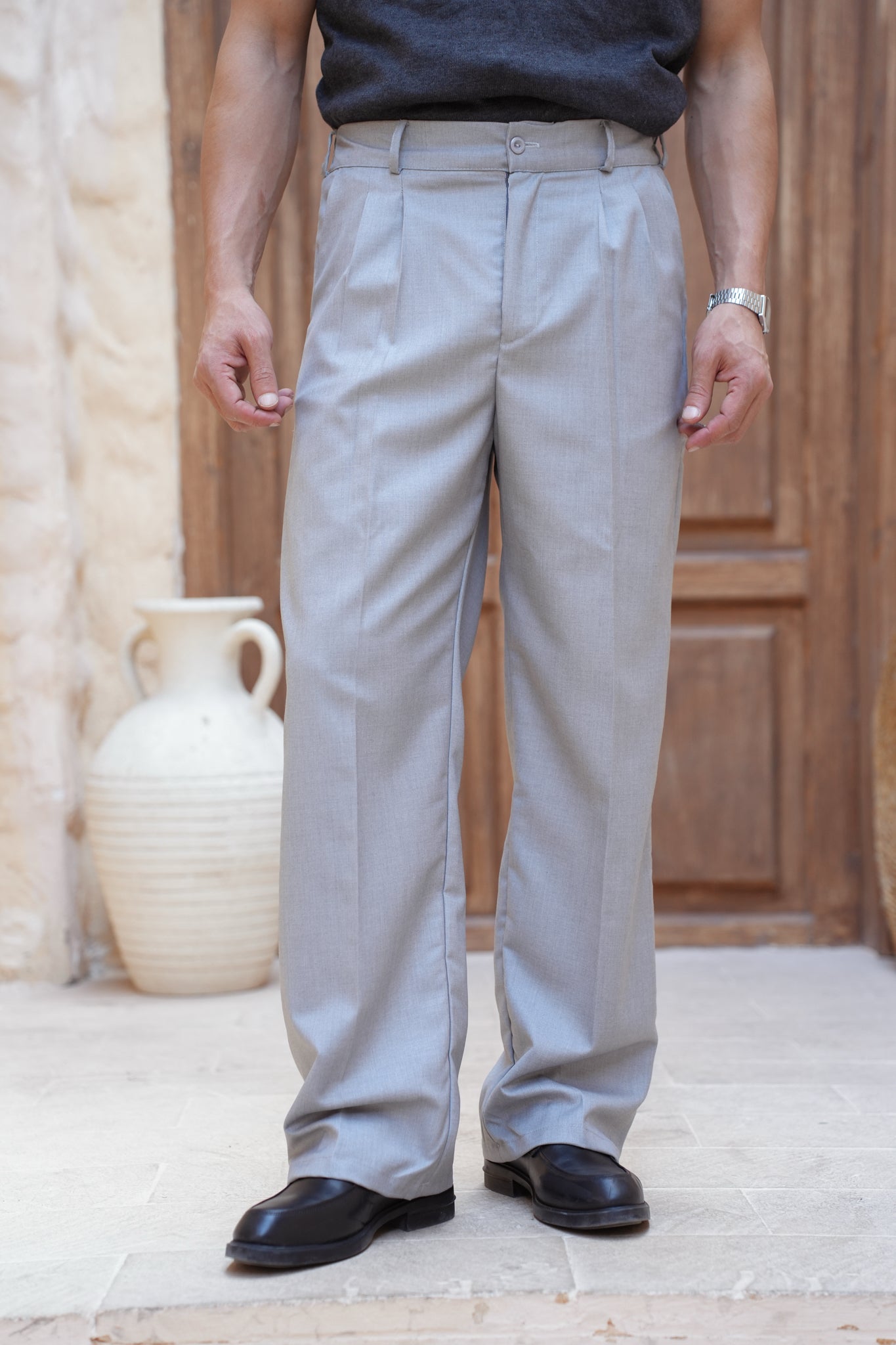 Tailored Wide-leg Pants-Gray